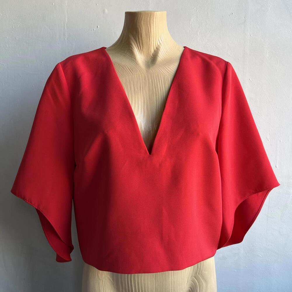 Mare Mare Red V-Neck Flutter Sleeve Blouse Women’s M Minimalist Dressy Top Anthr